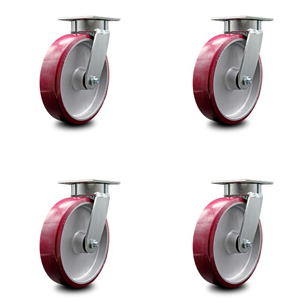 8 Inch Kingpinless Poly on Aluminum Wheel Swivel Top Plate Caster SCC, 4PK